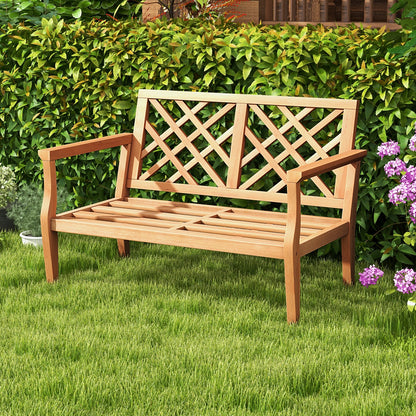 Outdoor Garden Bench 2-Person Teak Wood Bench with Comfy Armrests and Backrest, Natural Outdoor Benches   at Gallery Canada