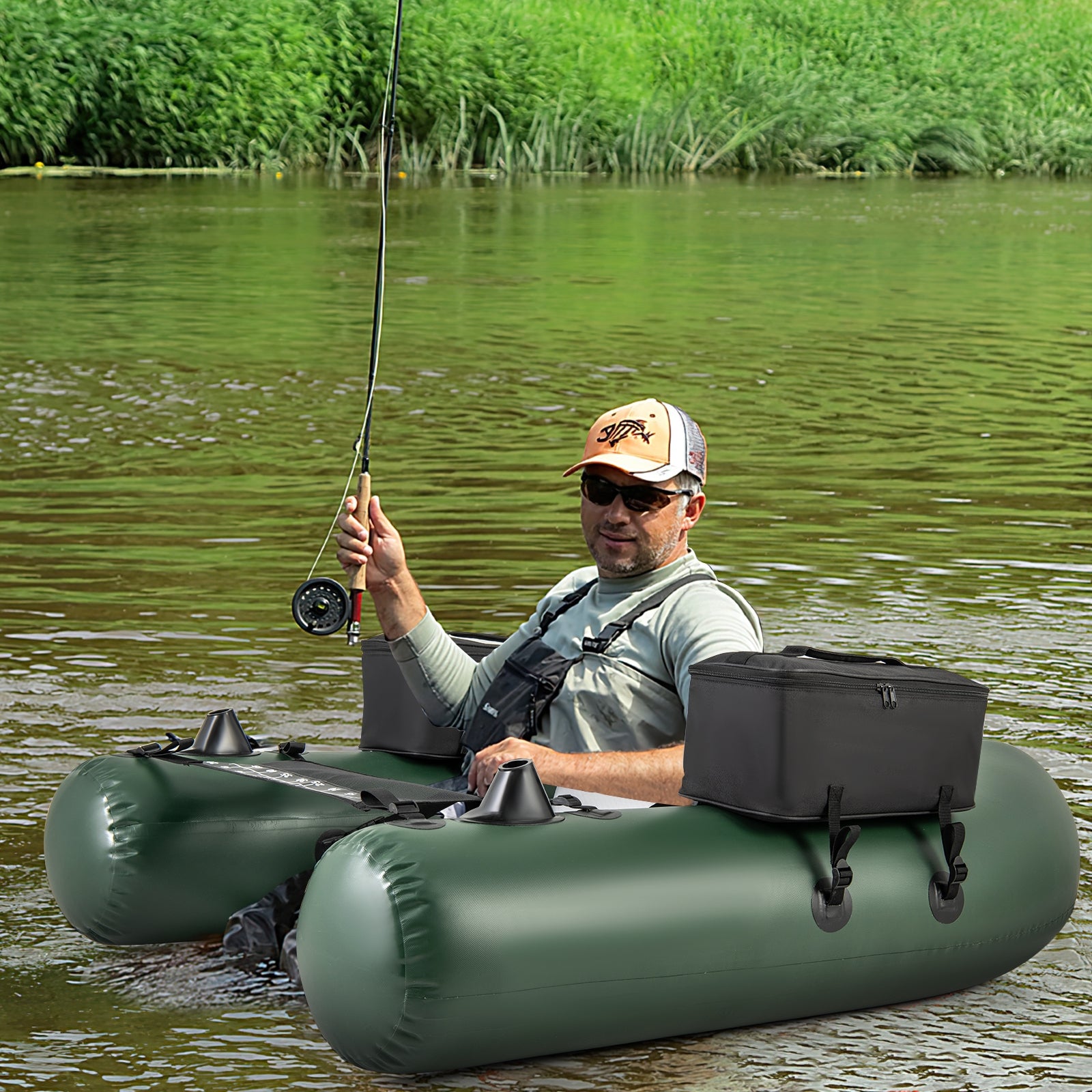 Inflatable Fishing Float Tube for Angling with Fish Ruler and Angling Base, Camouflage Water Sports   at Gallery Canada