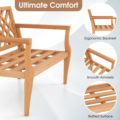 Outdoor Garden Bench 2-Person Teak Wood Bench with Comfy Armrests and Backrest, Natural Outdoor Benches   at Gallery Canada