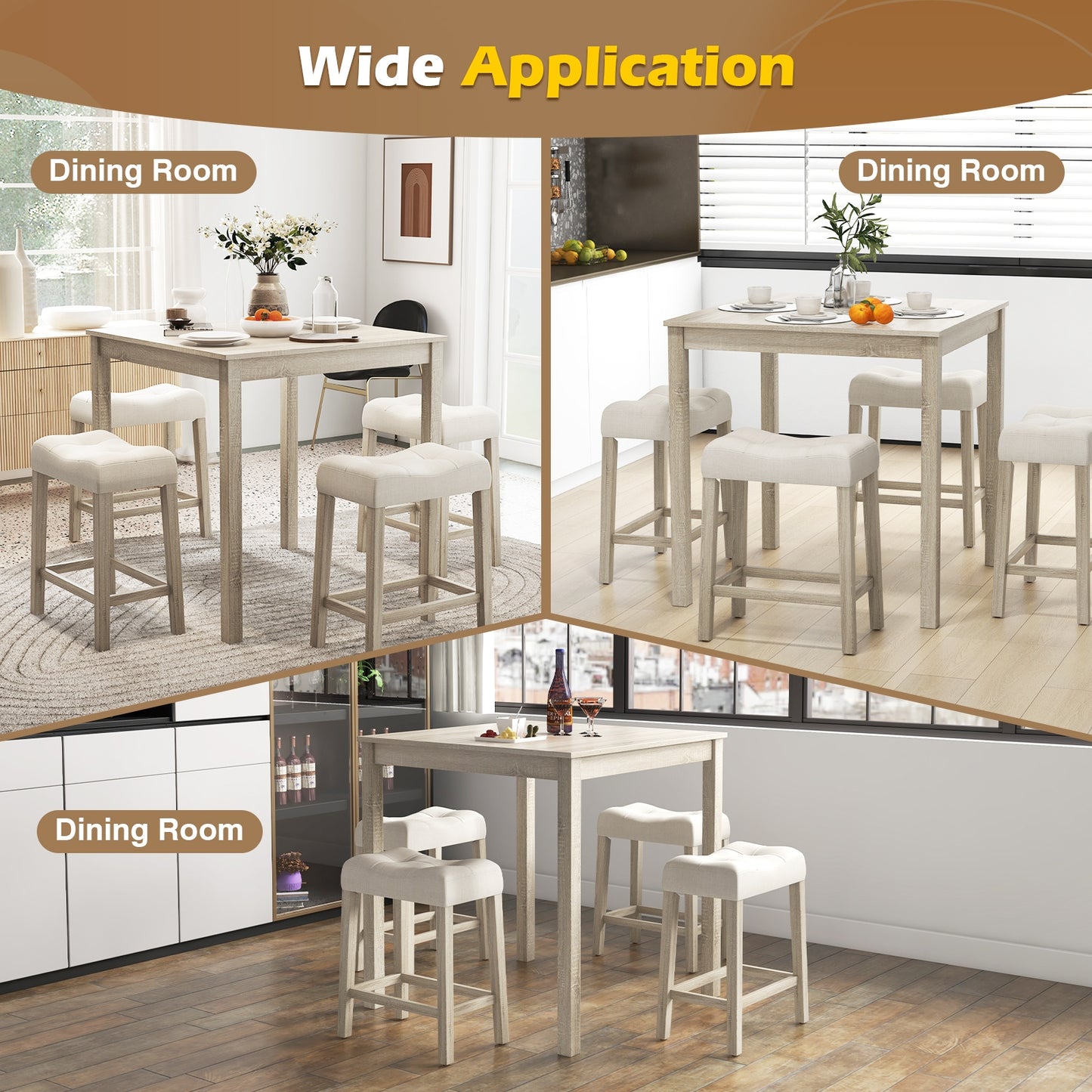 5 Pieces Bar Table Set with Square Table and 4 Padded Stools, Gray Dining Room Sets   at Gallery Canada