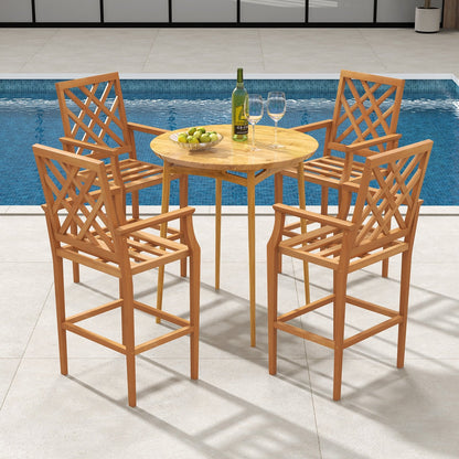 Patio Teak Wood Bar Stool Outdoor Counter Height Chair with Ergonomic Backrest, Natural Patio Dining Chairs   at Gallery Canada