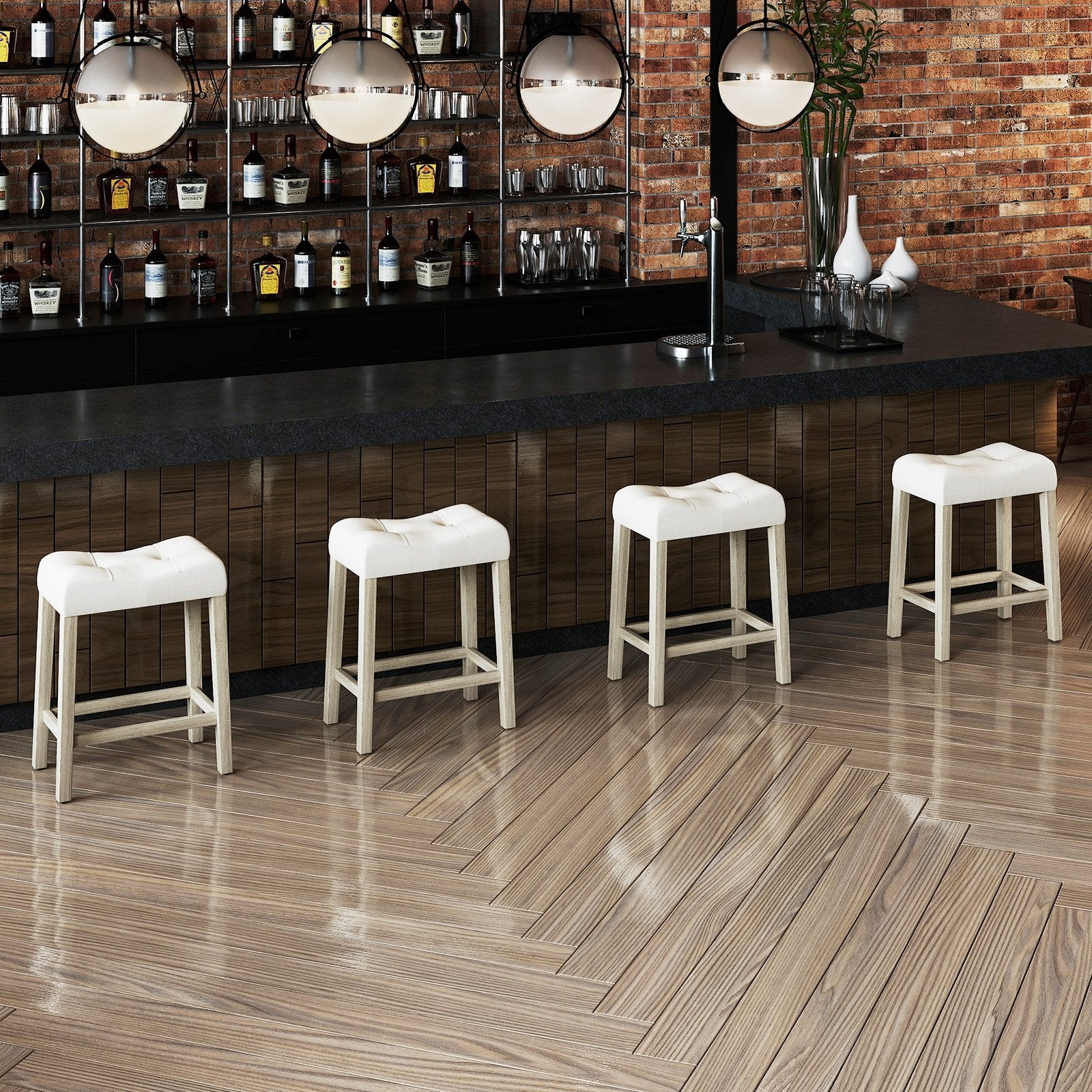 Set of 4 Upholstered Counter Height Bar Stool with Curved Saddle-Seat, Gray Bar Stools   at Gallery Canada