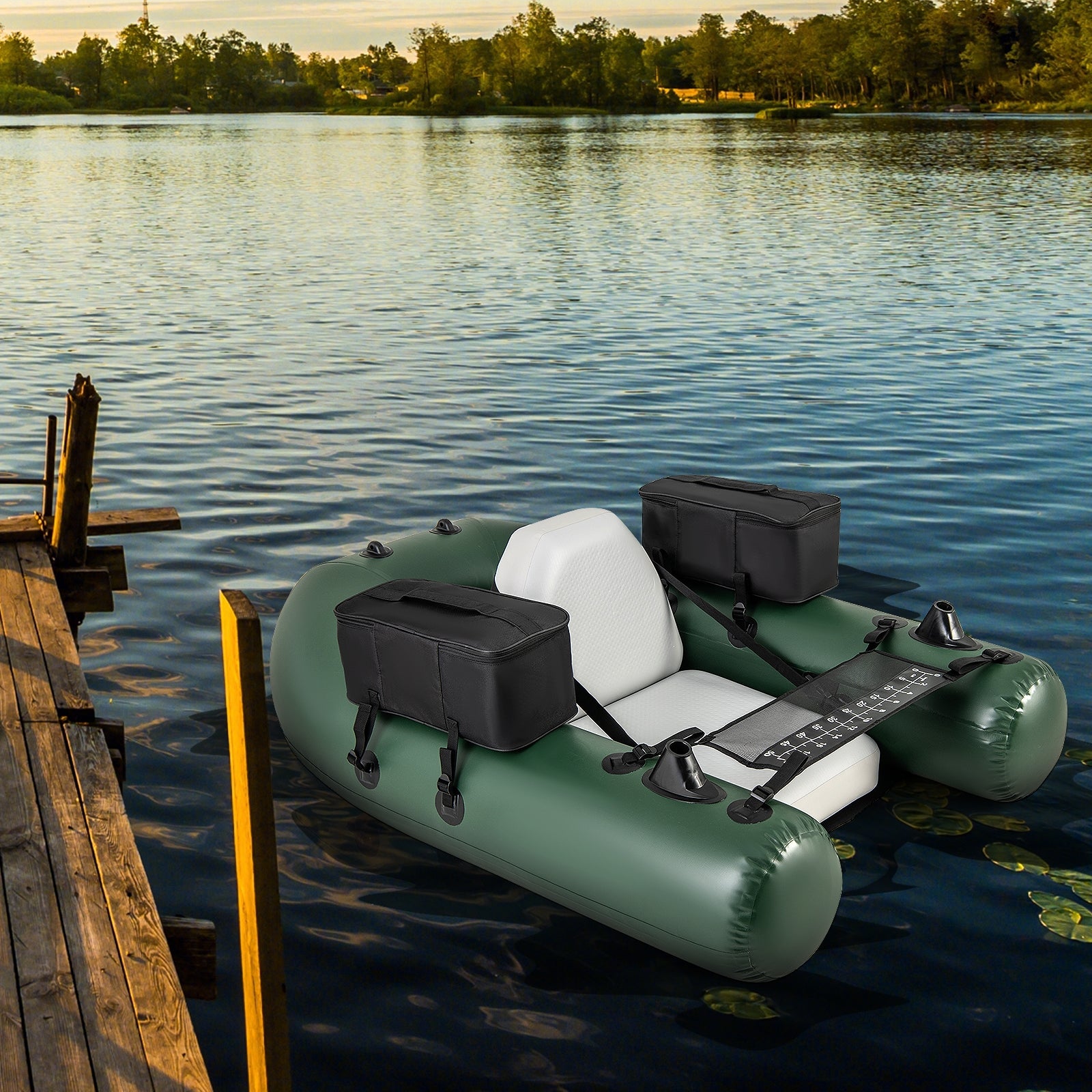 Inflatable Fishing Float Tube for Angling with Fish Ruler and Angling Base, Camouflage Water Sports   at Gallery Canada