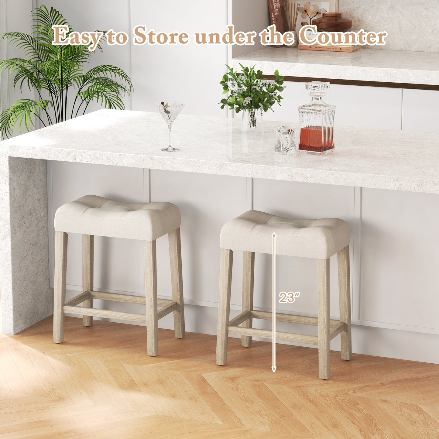 Set of 4 Upholstered Counter Height Bar Stool with Curved Saddle-Seat, Gray Bar Stools   at Gallery Canada