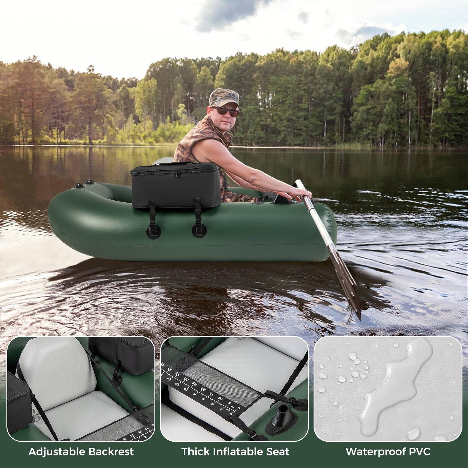 Inflatable Fishing Float Tube for Angling with Fish Ruler and Angling Base, Camouflage Water Sports   at Gallery Canada