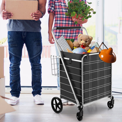 Folding Shopping Cart with Waterproof Liner Wheels and Basket, Silver Kitchen Tools   at Gallery Canada