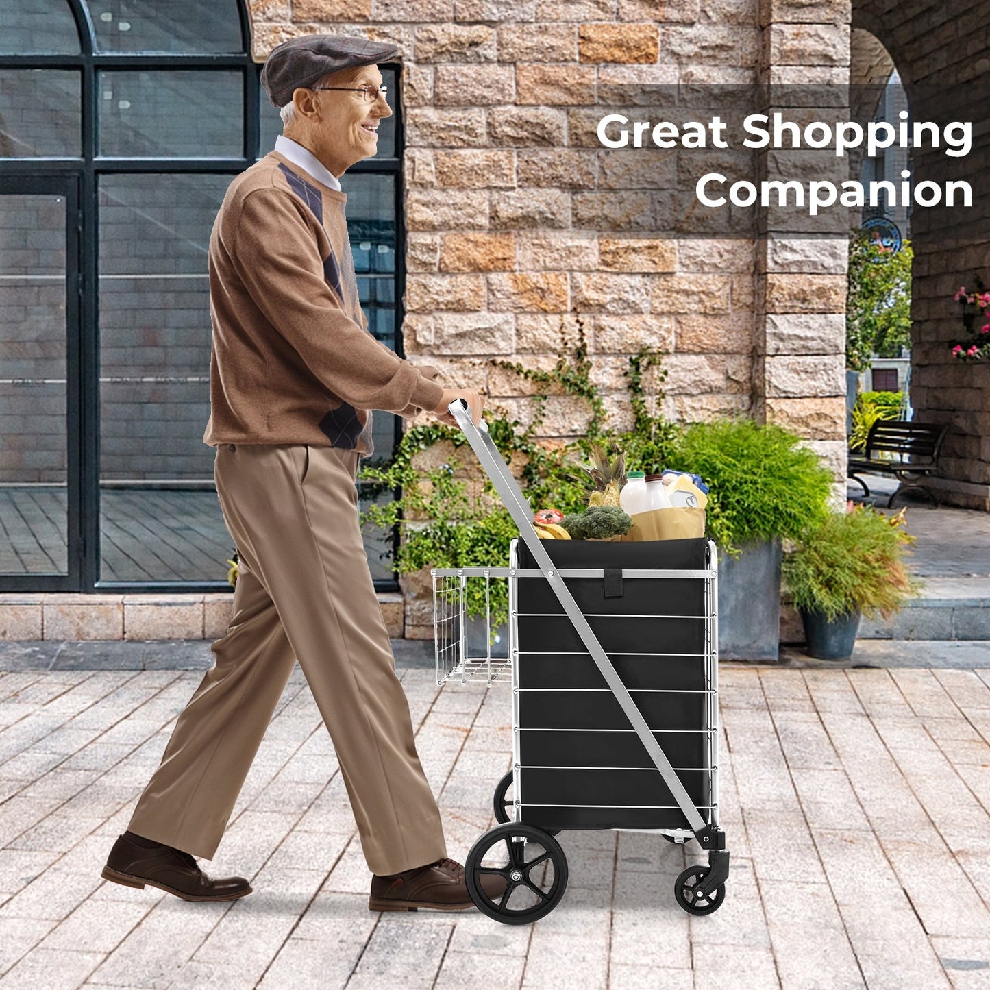 Folding Shopping Cart with Waterproof Liner Wheels and Basket, Silver Kitchen Tools   at Gallery Canada