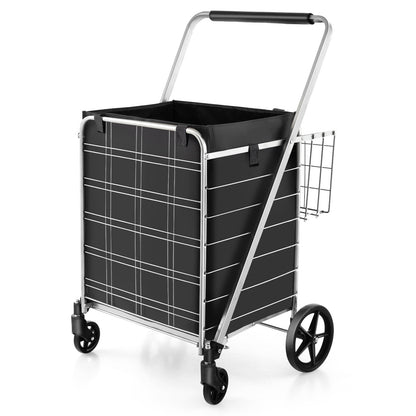 Folding Shopping Cart with Waterproof Liner Wheels and Basket, Silver Kitchen Tools Silver  at Gallery Canada