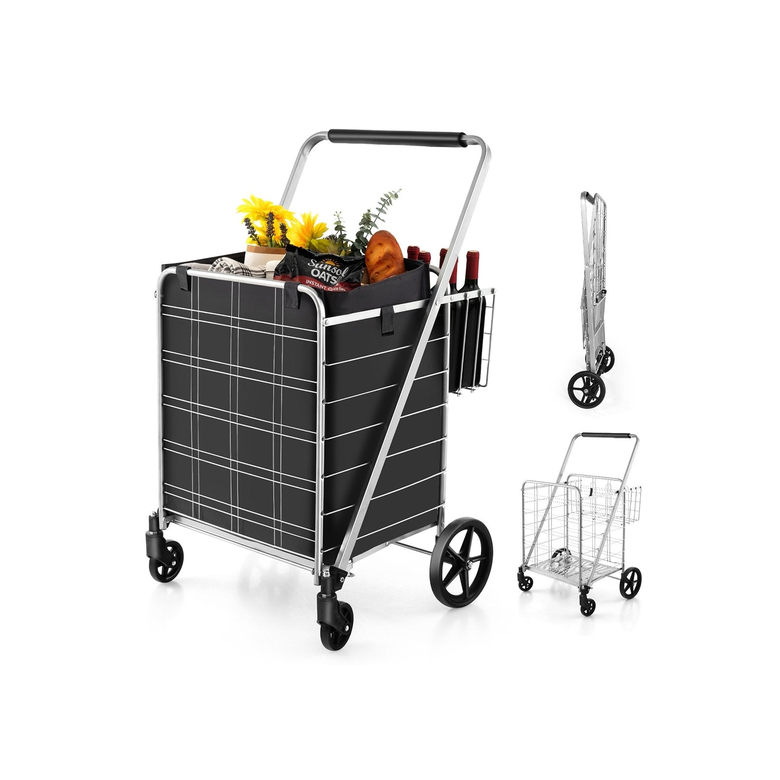 Folding Shopping Cart with Waterproof Liner Wheels and Basket, Silver Kitchen Tools   at Gallery Canada