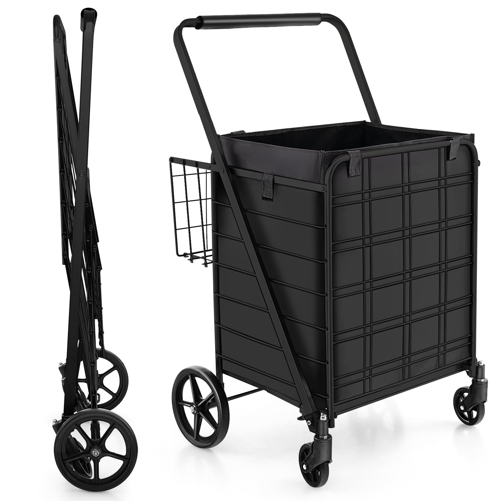 Folding Shopping Cart with Waterproof Liner Wheels and Basket, Black Kitchen Tools at Gallery Canada