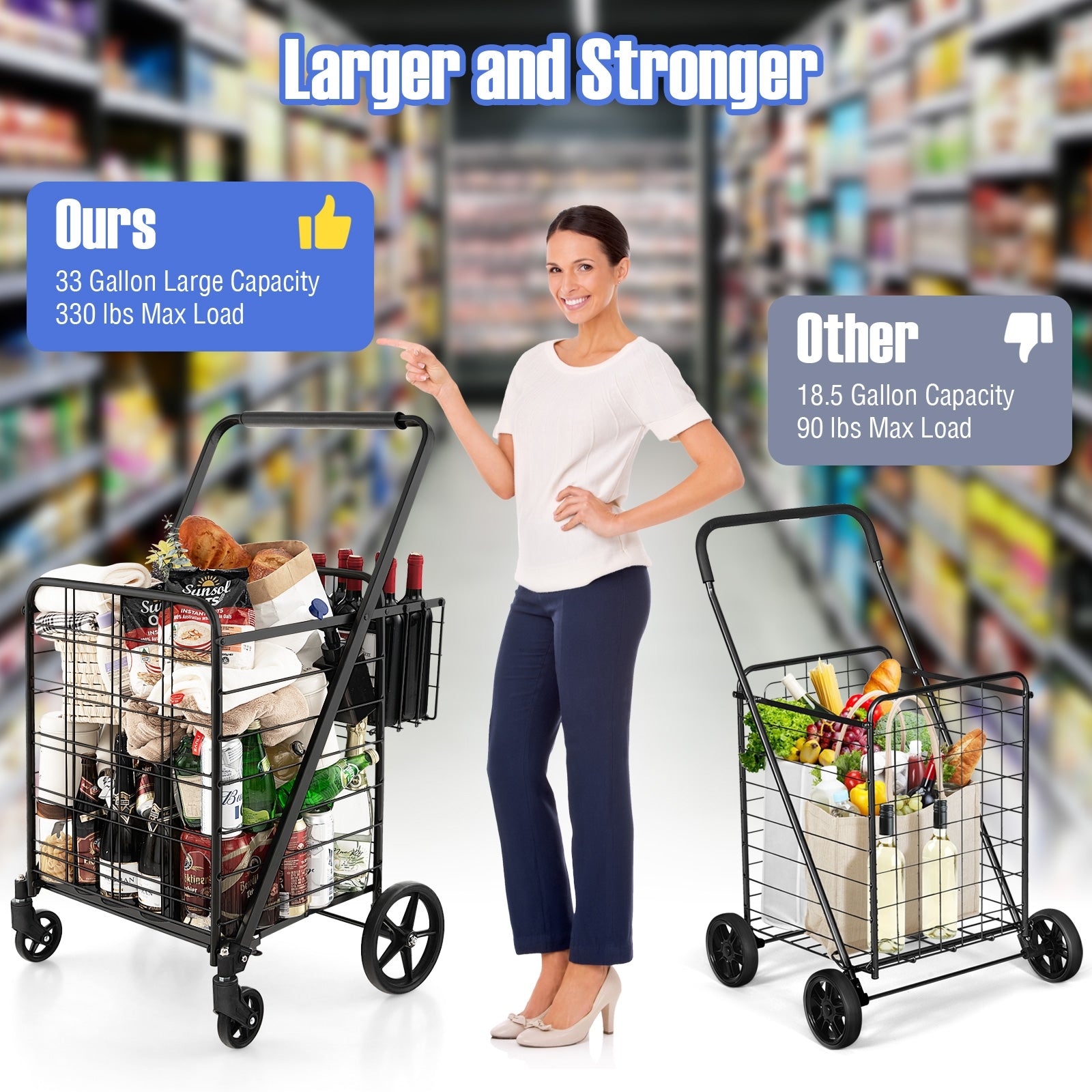Folding Shopping Cart with Waterproof Liner Wheels and Basket, Black Kitchen Tools at Gallery Canada