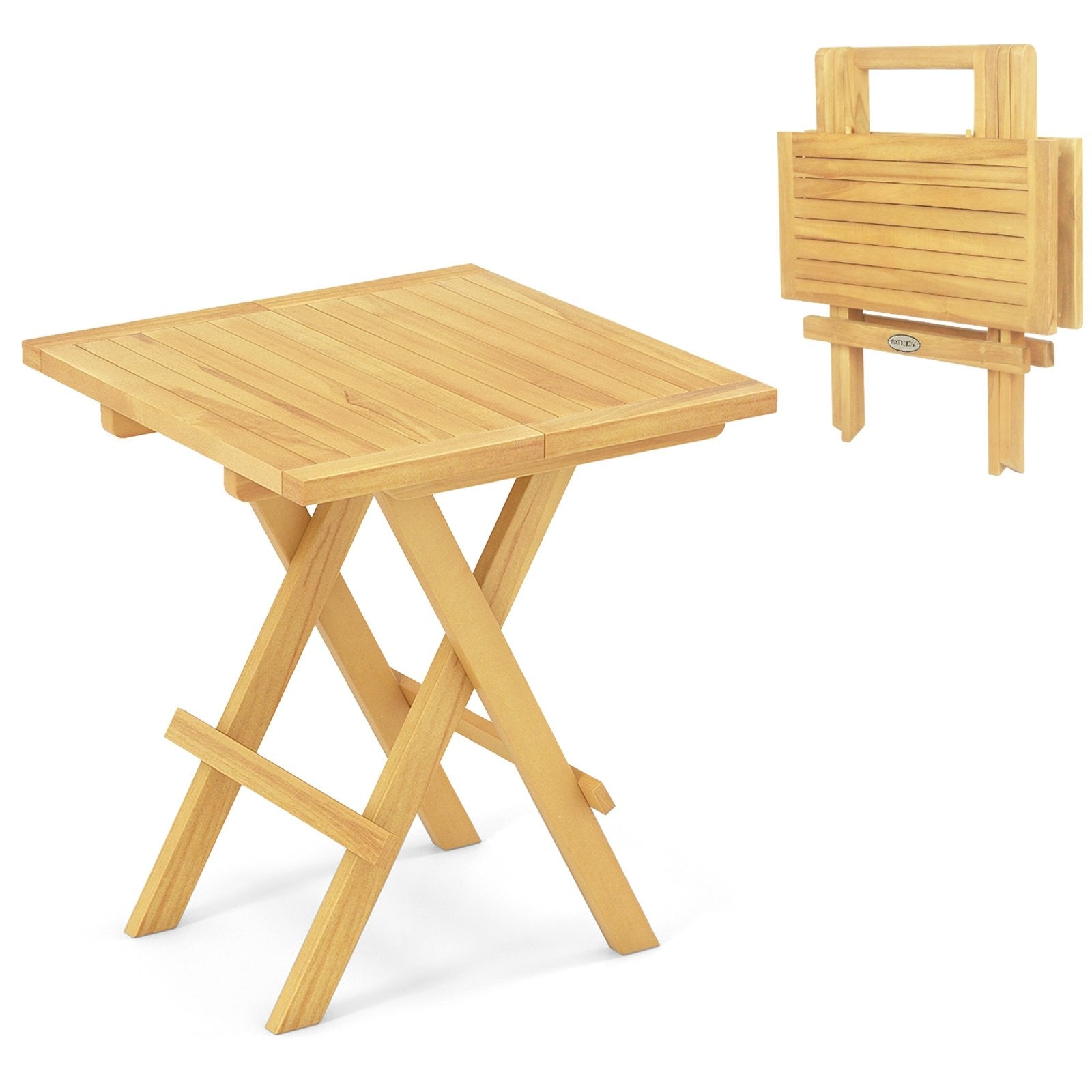 Patio Folding Side Table with X-shaped Legs and Slatted Tabletop, Natural Patio Coffee Tables Natural  at Gallery Canada