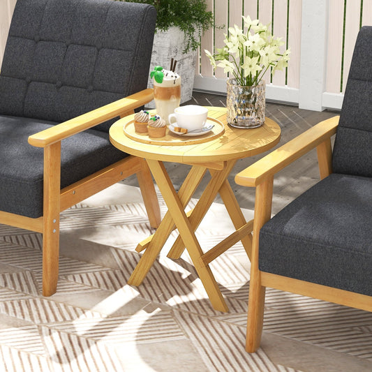 Portable and Compact Outdoor End Table with X-shaped Legs and Slatted Tabletop, Natural Patio Coffee Tables Natural  at Gallery Canada