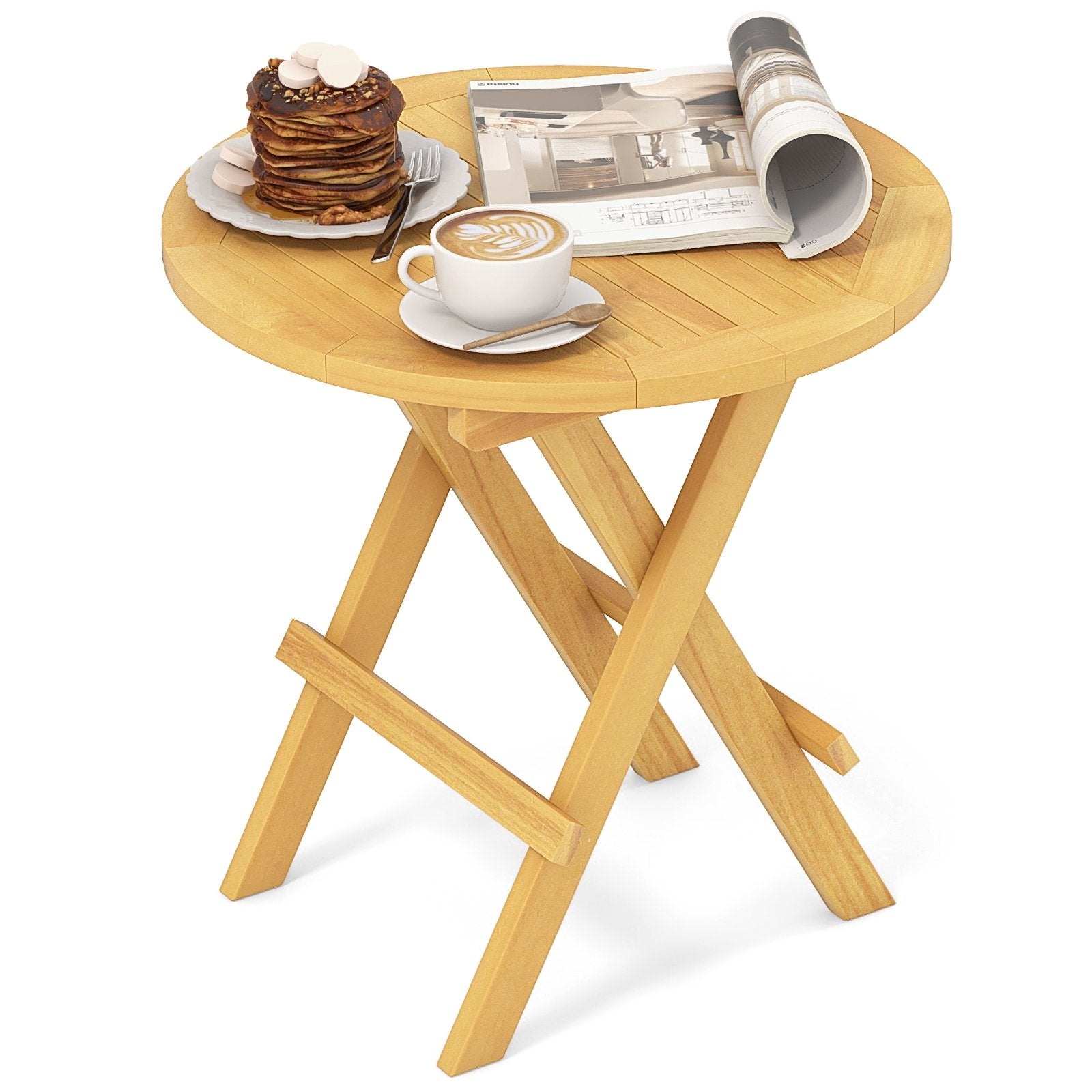 Portable and Compact Outdoor End Table with X-shaped Legs and Slatted Tabletop, Natural Patio Coffee Tables   at Gallery Canada