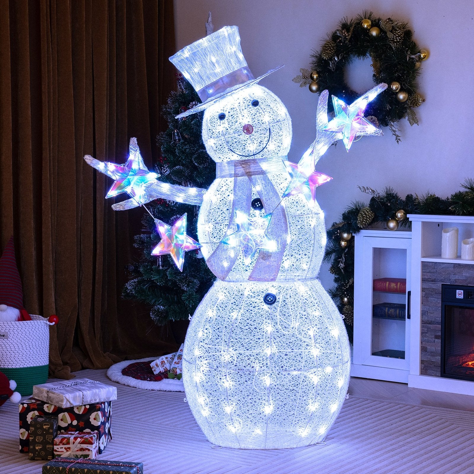 5 ft Pre-Lit Christmas Snowman with Stars, White Christmas Decor & Accessories   at Gallery Canada