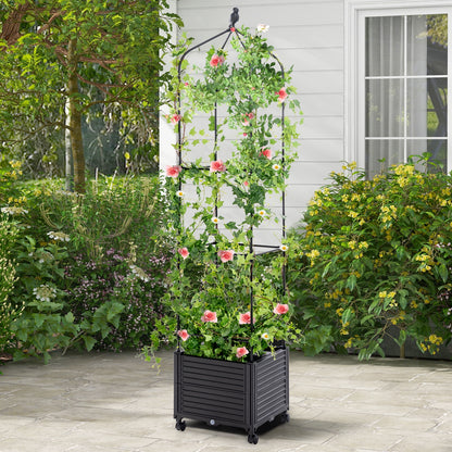 Indoor Outdoor Raised Garden Bed with Trellis and Self-Drainage and Wheels, Black Raised Garden Beds   at Gallery Canada