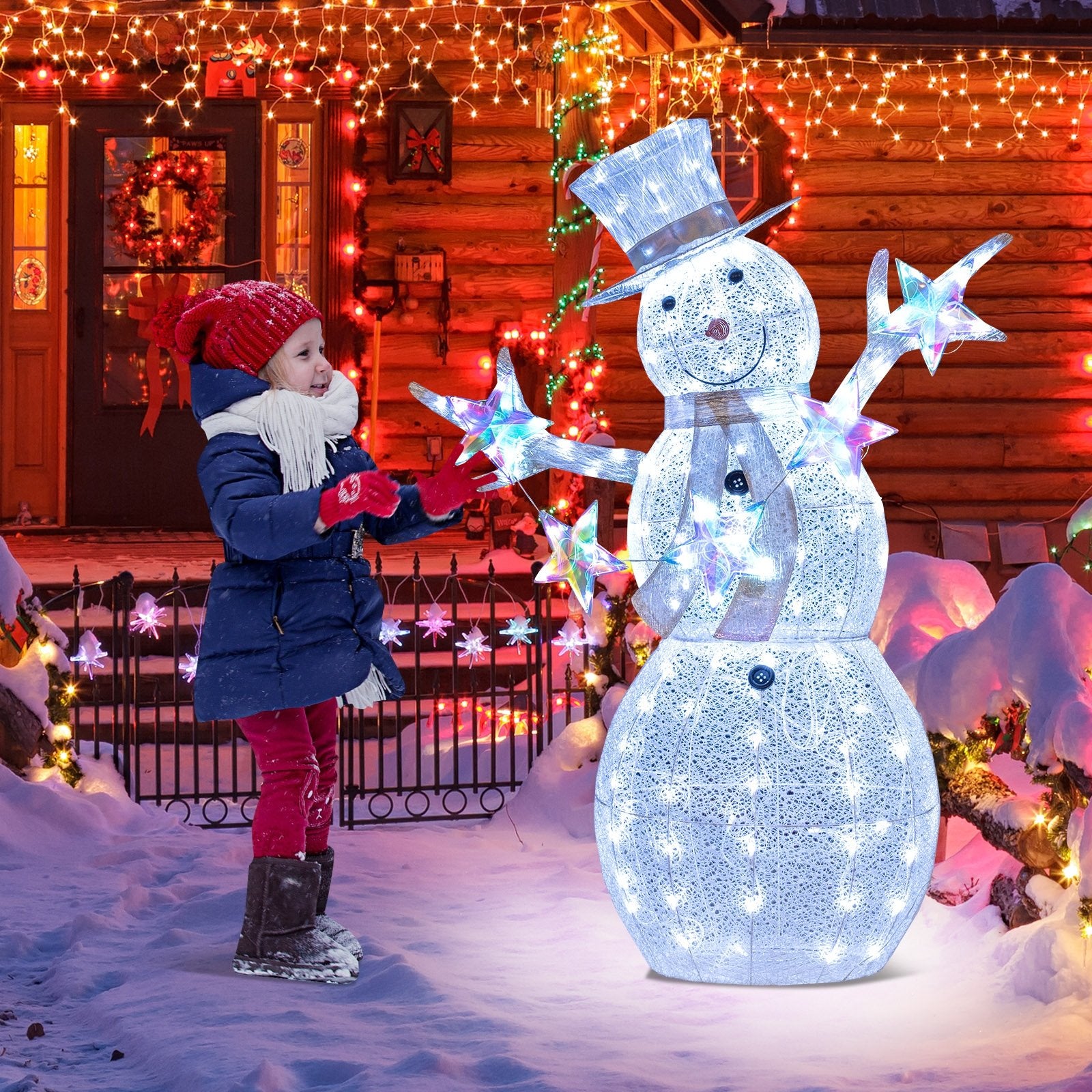 5 ft Pre-Lit Christmas Snowman with Stars, White Christmas Decor & Accessories   at Gallery Canada