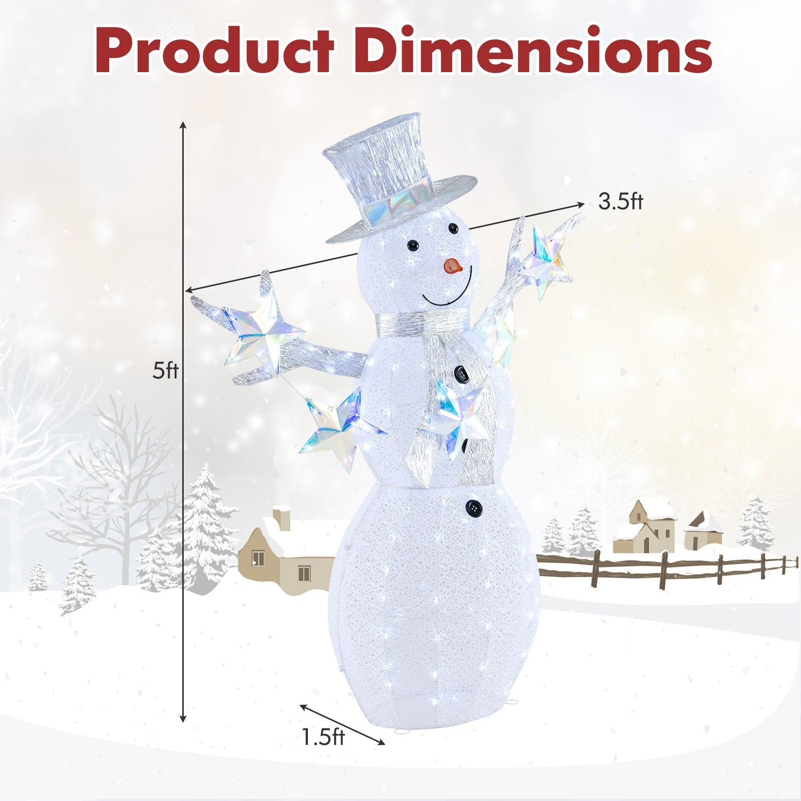 5 ft Pre-Lit Christmas Snowman with Stars, White Christmas Decor & Accessories   at Gallery Canada