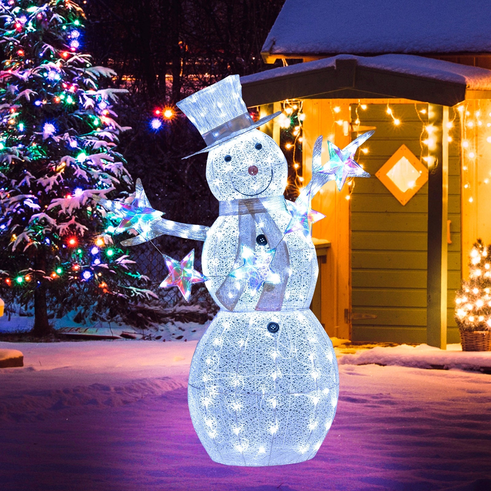 5 ft Pre-Lit Christmas Snowman with Stars, White Christmas Decor & Accessories   at Gallery Canada