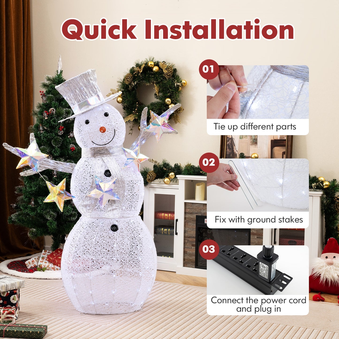 5 ft Pre-Lit Christmas Snowman with Stars, White Christmas Decor & Accessories   at Gallery Canada