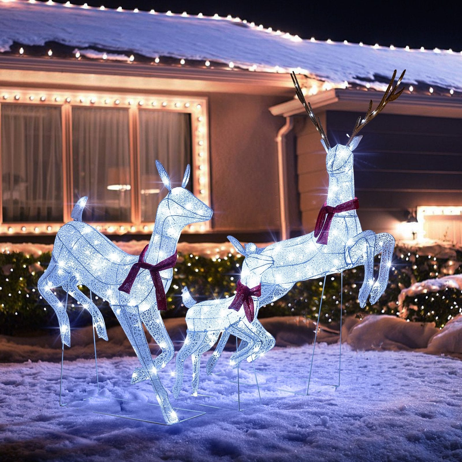 3-Piece Christmas Pre-Lit Lighted Reindeer Family Set, White Christmas Decor & Accessories   at Gallery Canada