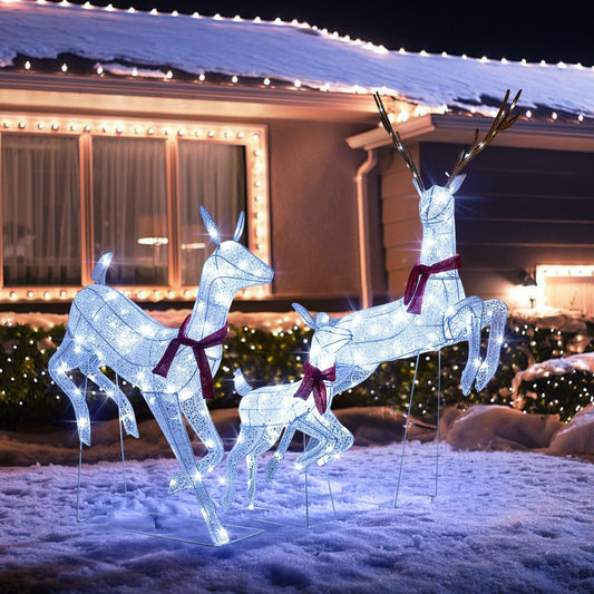 3-Piece Christmas Pre-Lit Lighted Reindeer Family Set, White Christmas Decor & Accessories White  at Gallery Canada