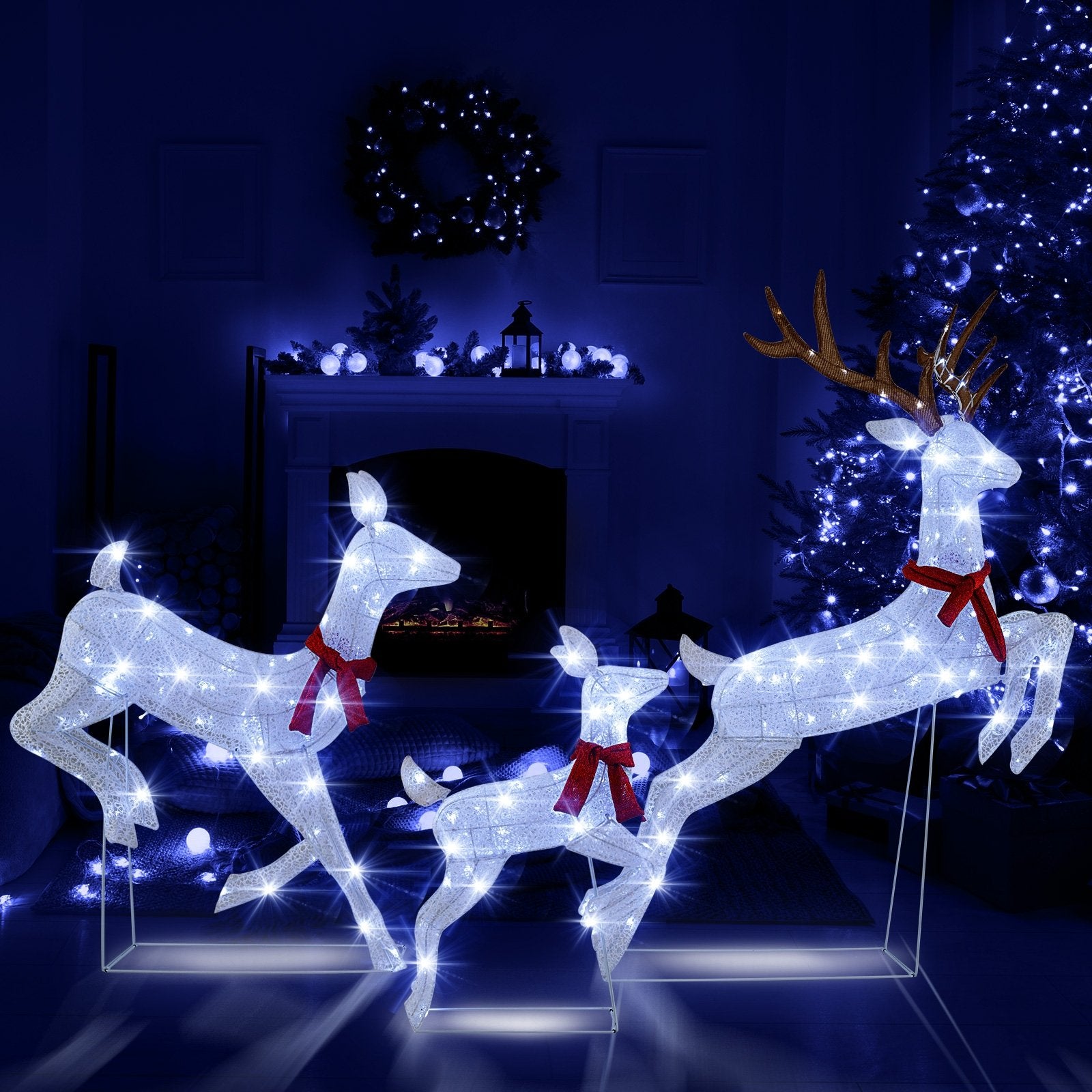 3-Piece Christmas Pre-Lit Lighted Reindeer Family Set, White Christmas Decor & Accessories   at Gallery Canada