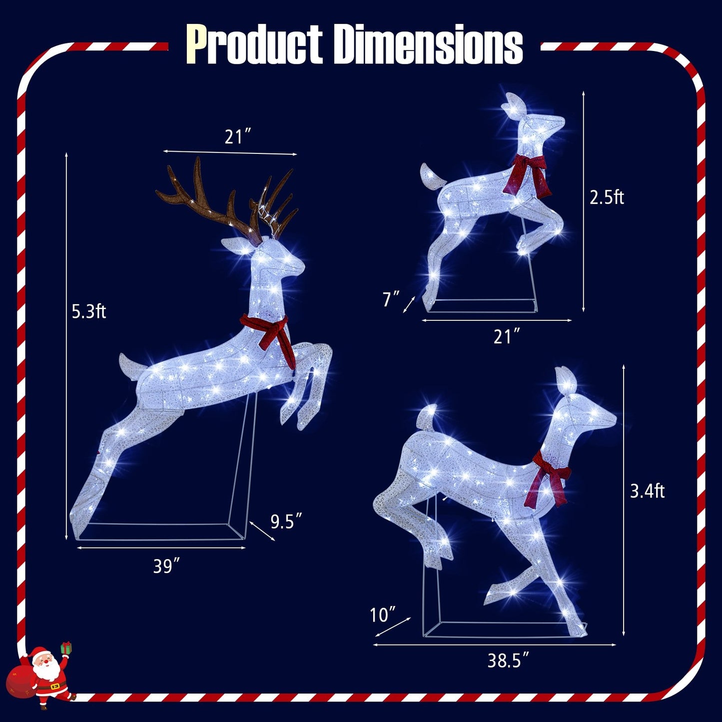 3-Piece Christmas Pre-Lit Lighted Reindeer Family Set, White Christmas Decor & Accessories   at Gallery Canada