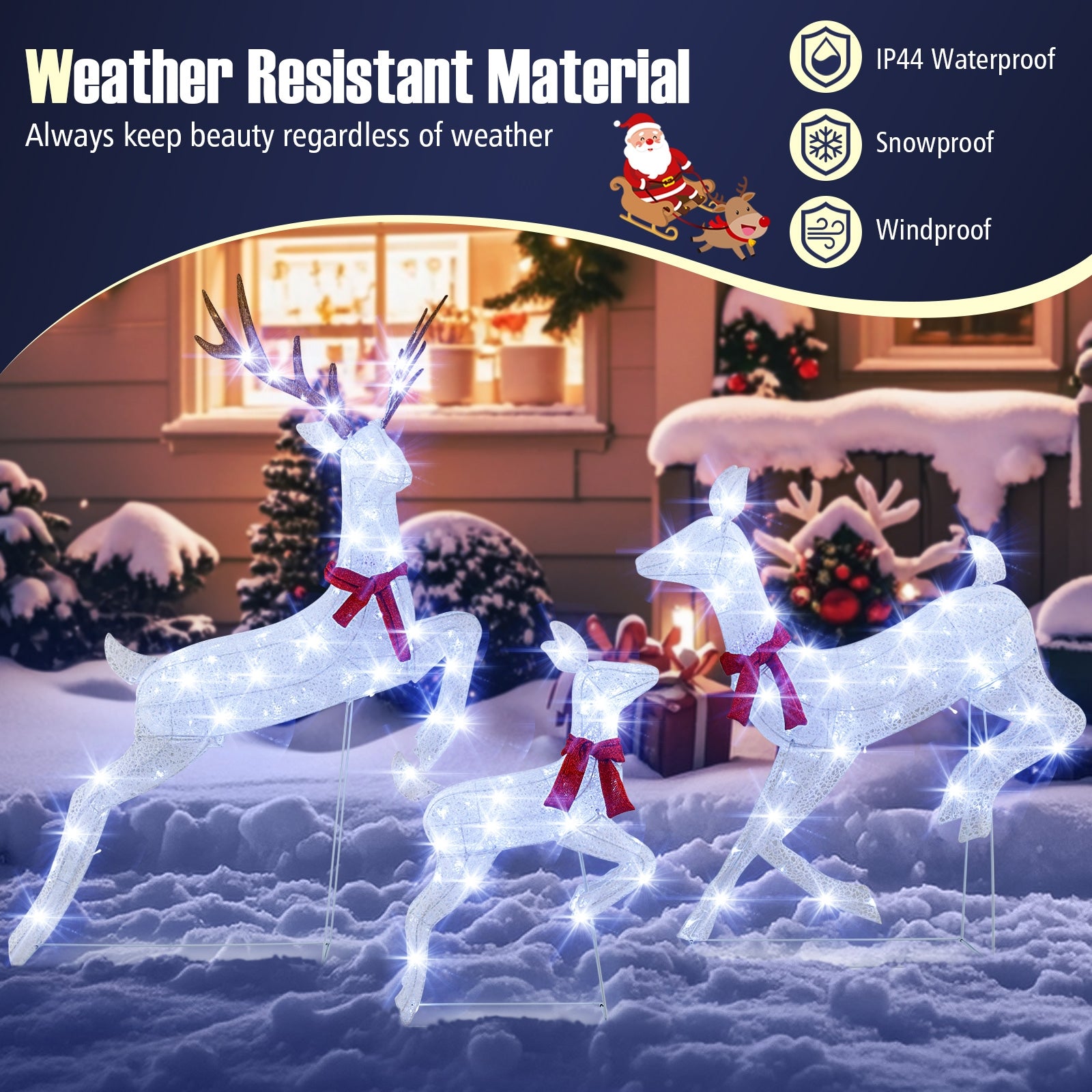 3-Piece Christmas Pre-Lit Lighted Reindeer Family Set, White Christmas Decor & Accessories   at Gallery Canada