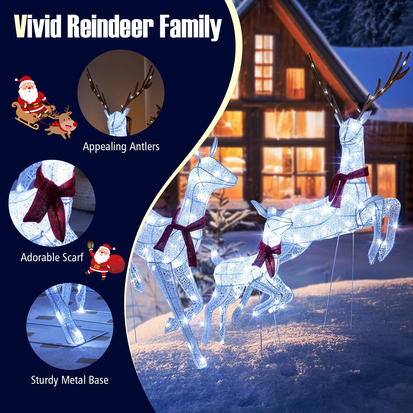 3-Piece Christmas Pre-Lit Lighted Reindeer Family Set, White Christmas Decor & Accessories   at Gallery Canada