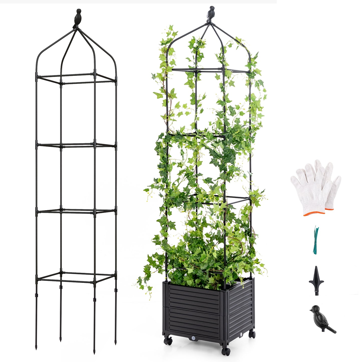 Indoor Outdoor Raised Garden Bed with Trellis and Self-Drainage and Wheels, Black Raised Garden Beds   at Gallery Canada