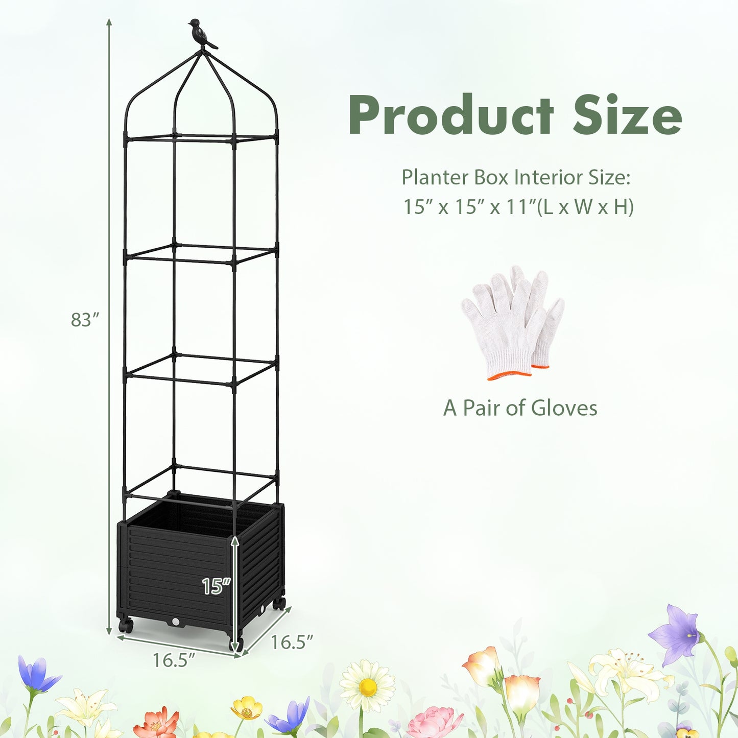 Indoor Outdoor Raised Garden Bed with Trellis and Self-Drainage and Wheels, Black Raised Garden Beds   at Gallery Canada