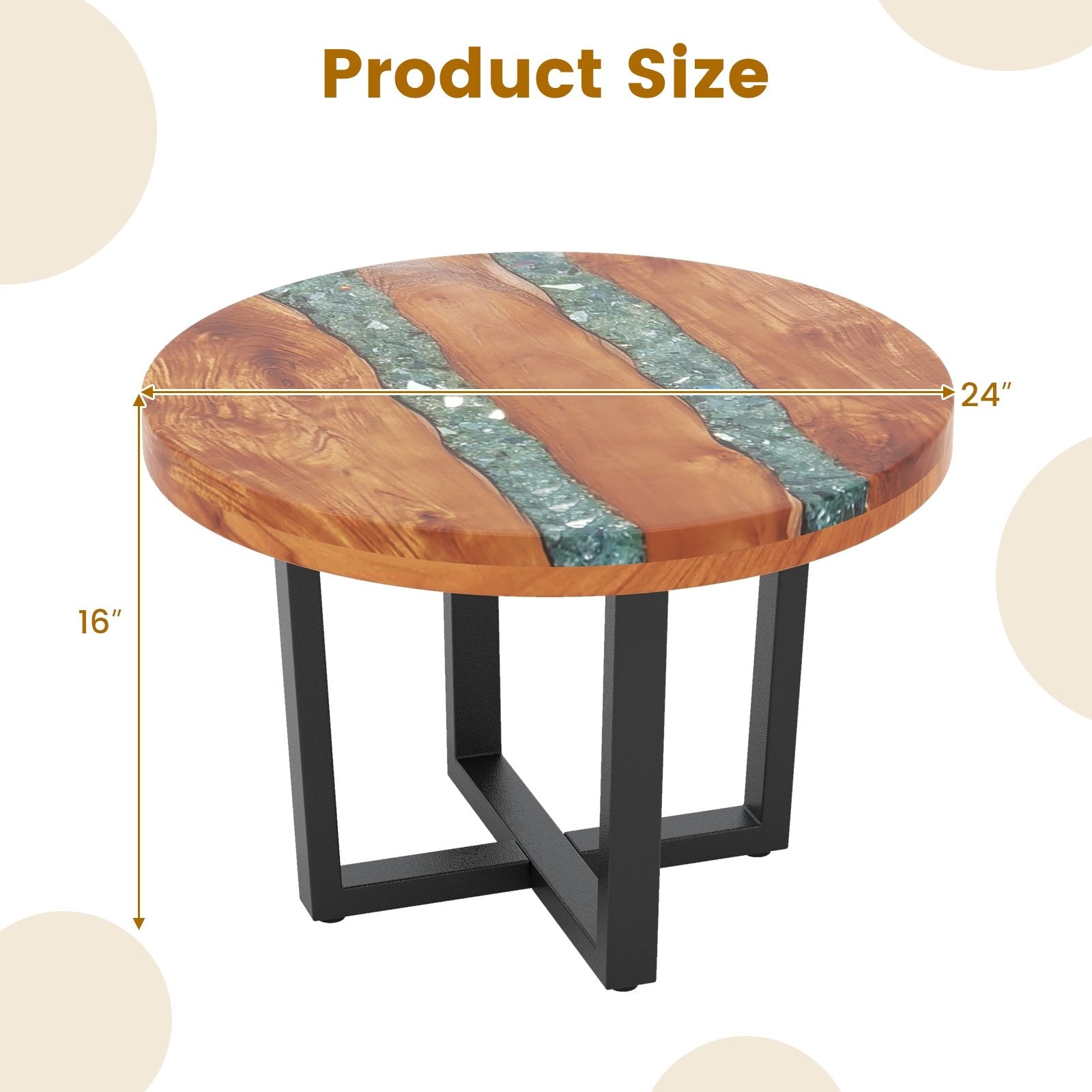 24 Inch Outdoor Solid Live Edge Round Teak Wood End Table with Epoxy Resin Tabletop, Brown End & Side Tables   at Gallery Canada