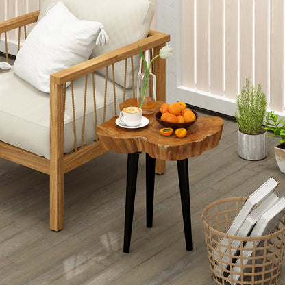 Irregular Solid Teak Wood End Table with Mahogany Tapered Legs, Brown End & Side Tables   at Gallery Canada