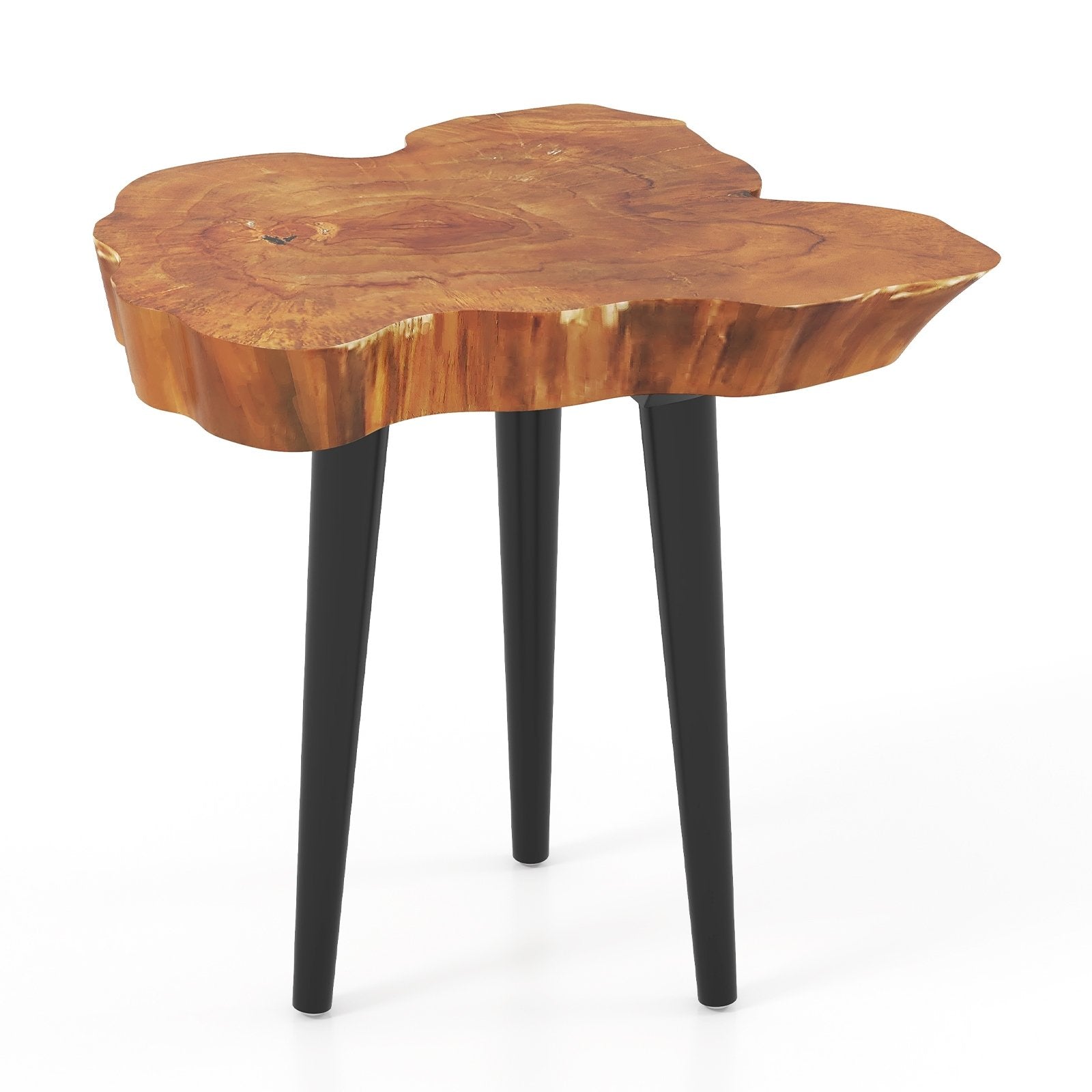 Irregular Solid Teak Wood End Table with Mahogany Tapered Legs, Brown End & Side Tables Brown  at Gallery Canada