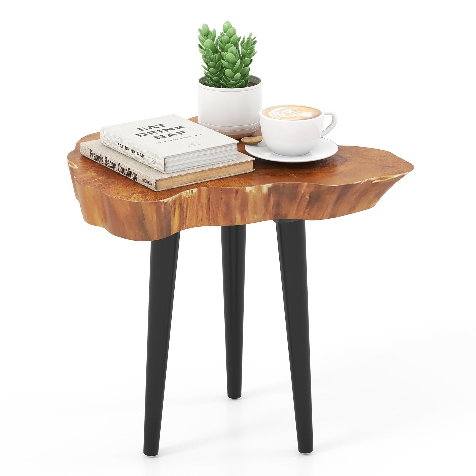 Irregular Solid Teak Wood End Table with Mahogany Tapered Legs, Brown End & Side Tables   at Gallery Canada