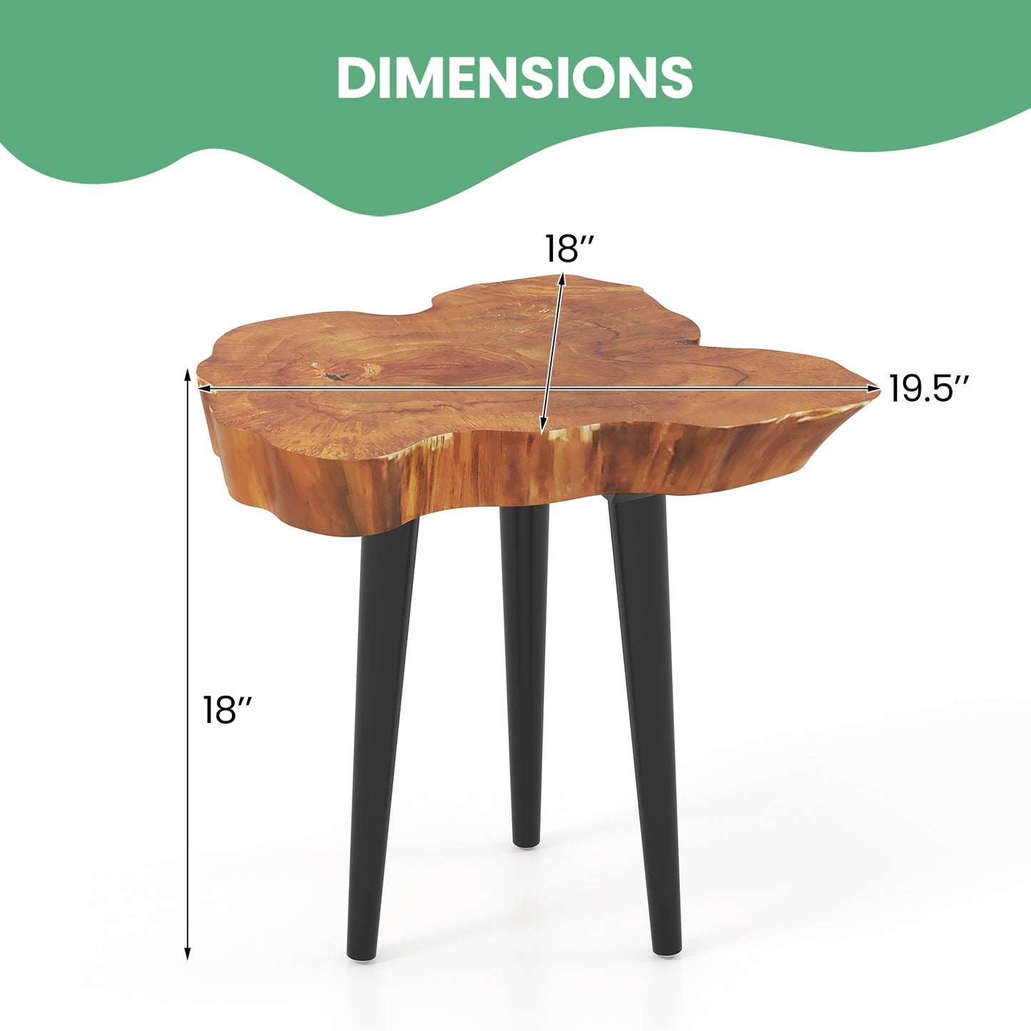 Irregular Solid Teak Wood End Table with Mahogany Tapered Legs, Brown End & Side Tables   at Gallery Canada