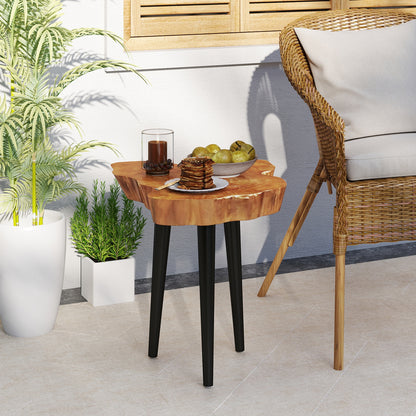 Irregular Solid Teak Wood End Table with Mahogany Tapered Legs, Brown End & Side Tables   at Gallery Canada