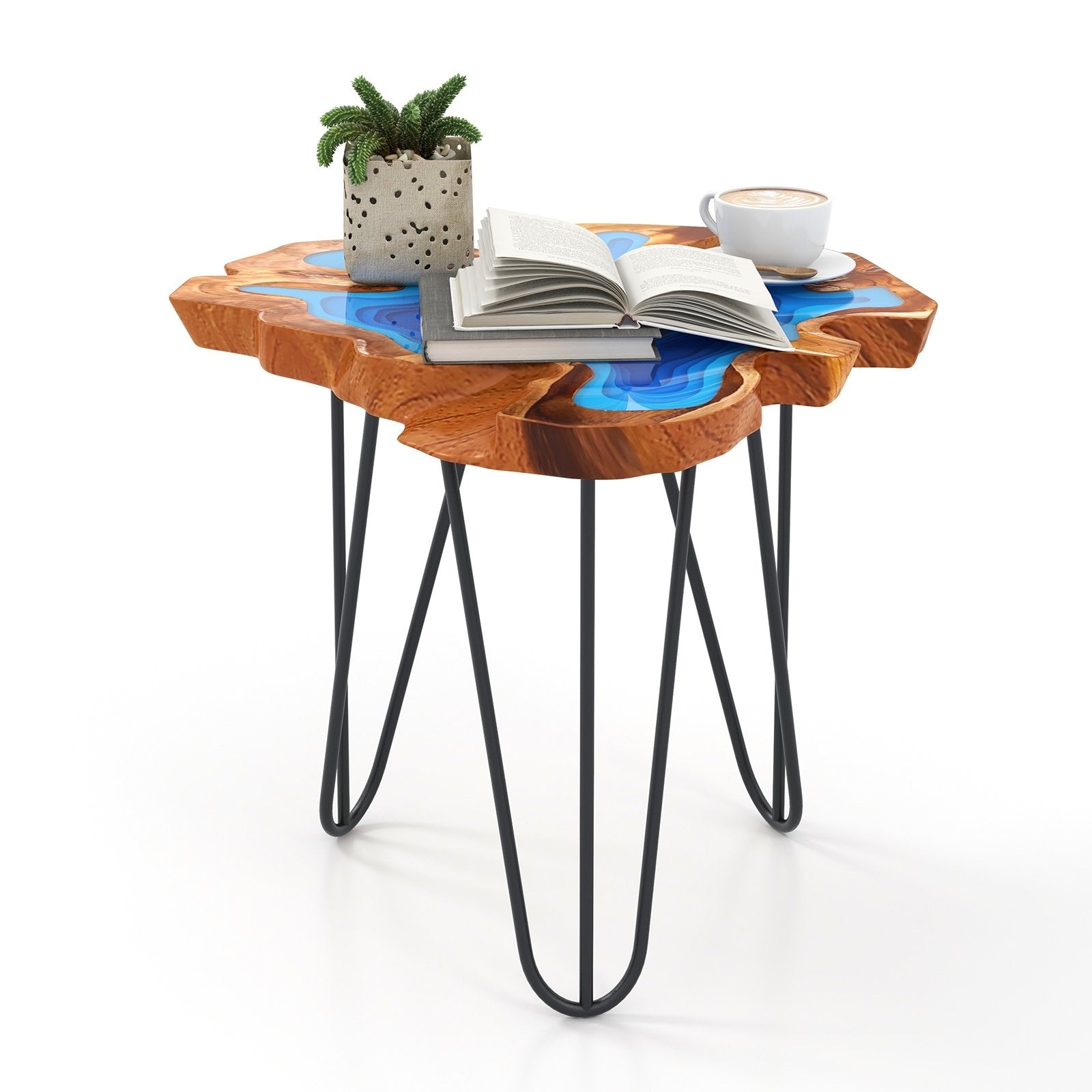 21 Inch Outdoor Epoxy Resin Teak Wood End Table with Irregular Tabletop End & Side Tables   at Gallery Canada