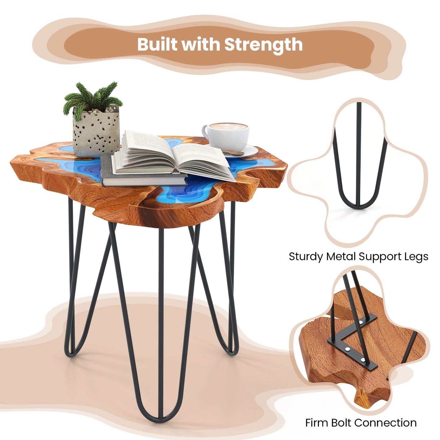 21 Inch Outdoor Epoxy Resin Teak Wood End Table with Irregular Tabletop End & Side Tables   at Gallery Canada