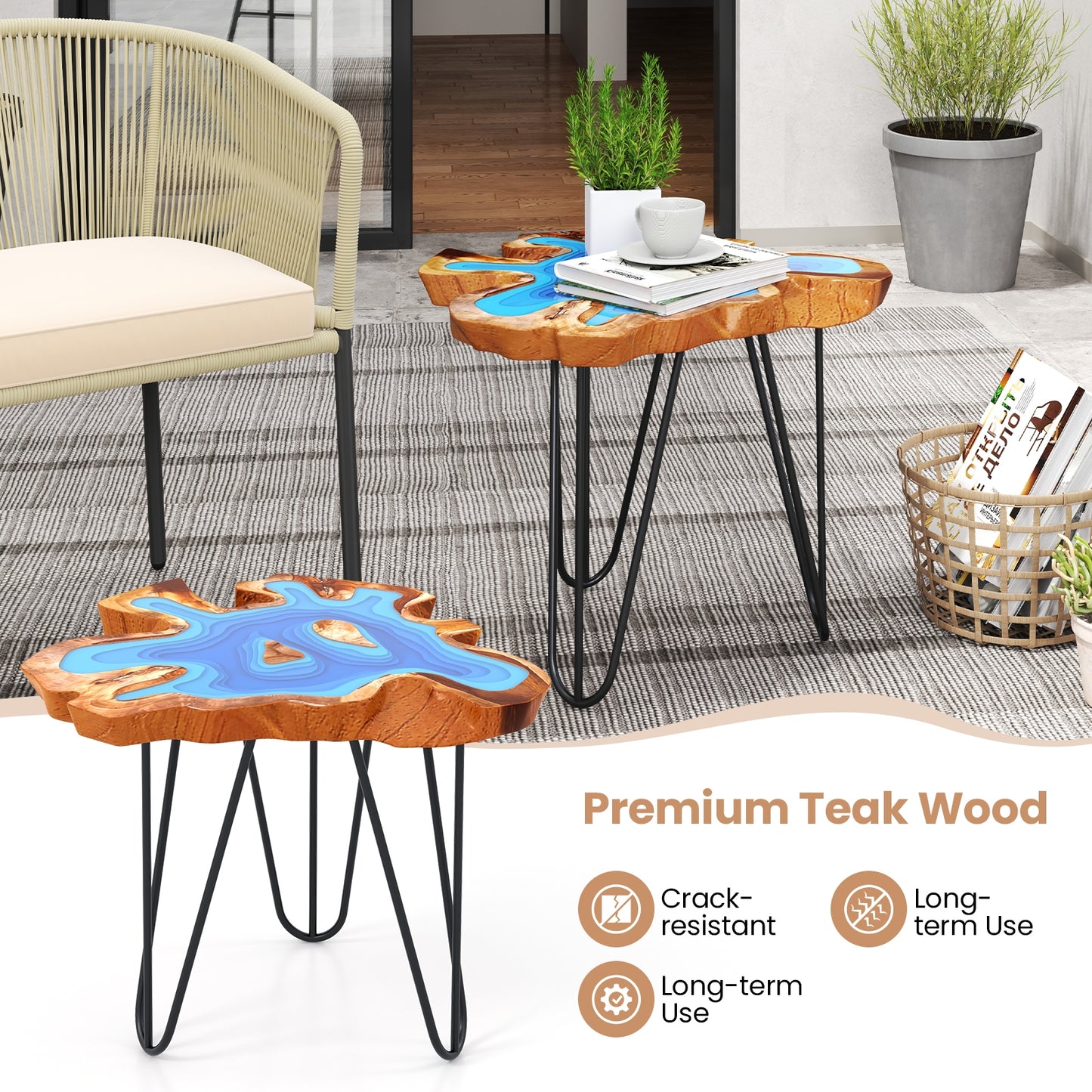 21 Inch Outdoor Epoxy Resin Teak Wood End Table with Irregular Tabletop End & Side Tables   at Gallery Canada