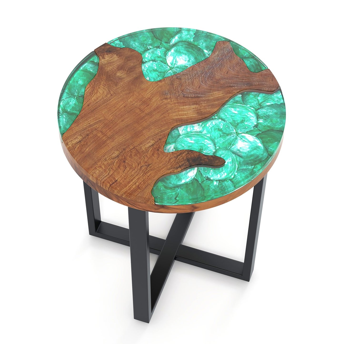 Solid Live Edge Round Teak Wood Outdoor End Table with Epoxy Resin Tabletop End & Side Tables Options  at Gallery Canada