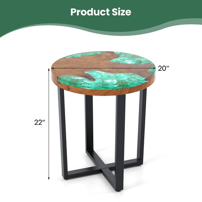 Solid Live Edge Round Teak Wood Outdoor End Table with Epoxy Resin Tabletop End & Side Tables   at Gallery Canada