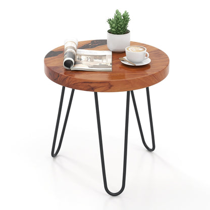 Rustic Round Solid Teak Wood Live Edge Outdoor Side End Table for Patio, Brown End & Side Tables   at Gallery Canada