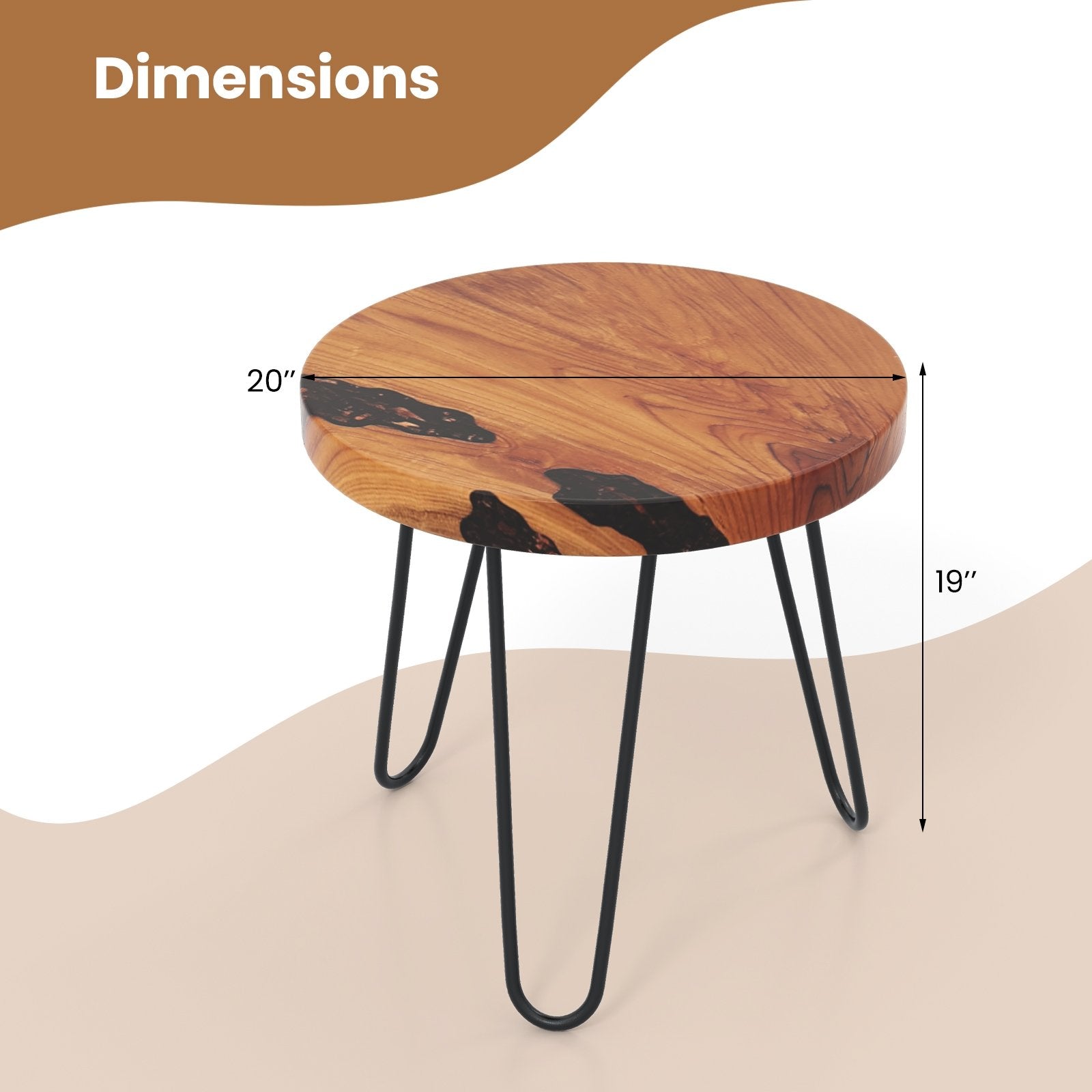 Rustic Round Solid Teak Wood Live Edge Outdoor Side End Table for Patio, Brown End & Side Tables   at Gallery Canada