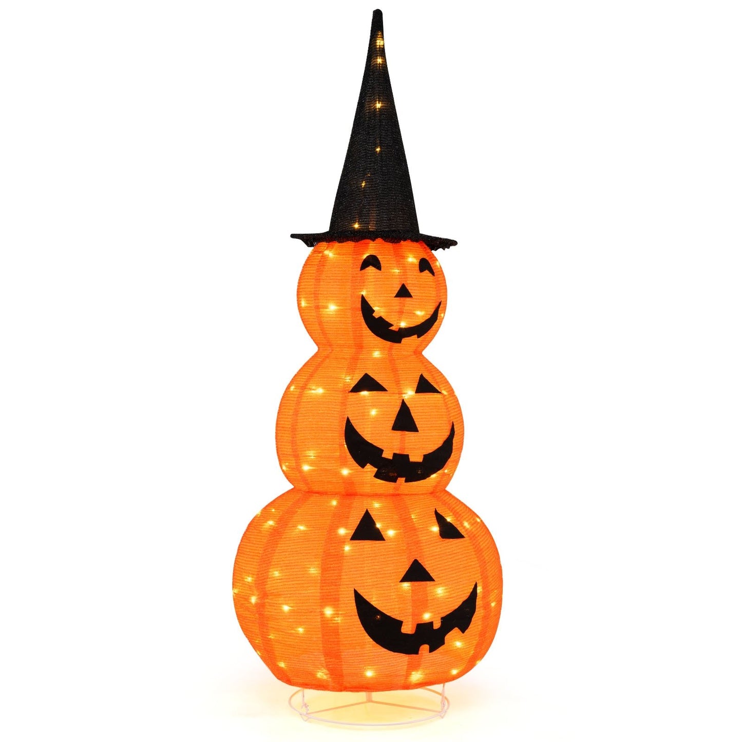 5 Feet Lighted Stacked Pumpkins Halloween Decoration with Witch Hat, Orange Halloween Orange  at Gallery Canada