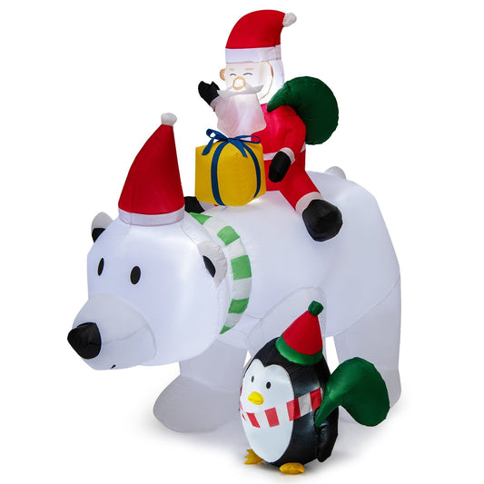 7 Feet Inflatable Santa Claus Riding Bear with Penguin Gift Bags and Gift Box, Multicolor Christmas Inflatables Multicolor  at Gallery Canada