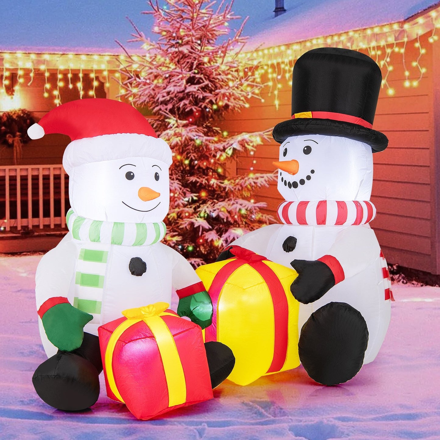 5 Feet 2 Cute Blow-up Snowman Christmas Inflatables with Gift Boxes, Multicolor Christmas Inflatables   at Gallery Canada