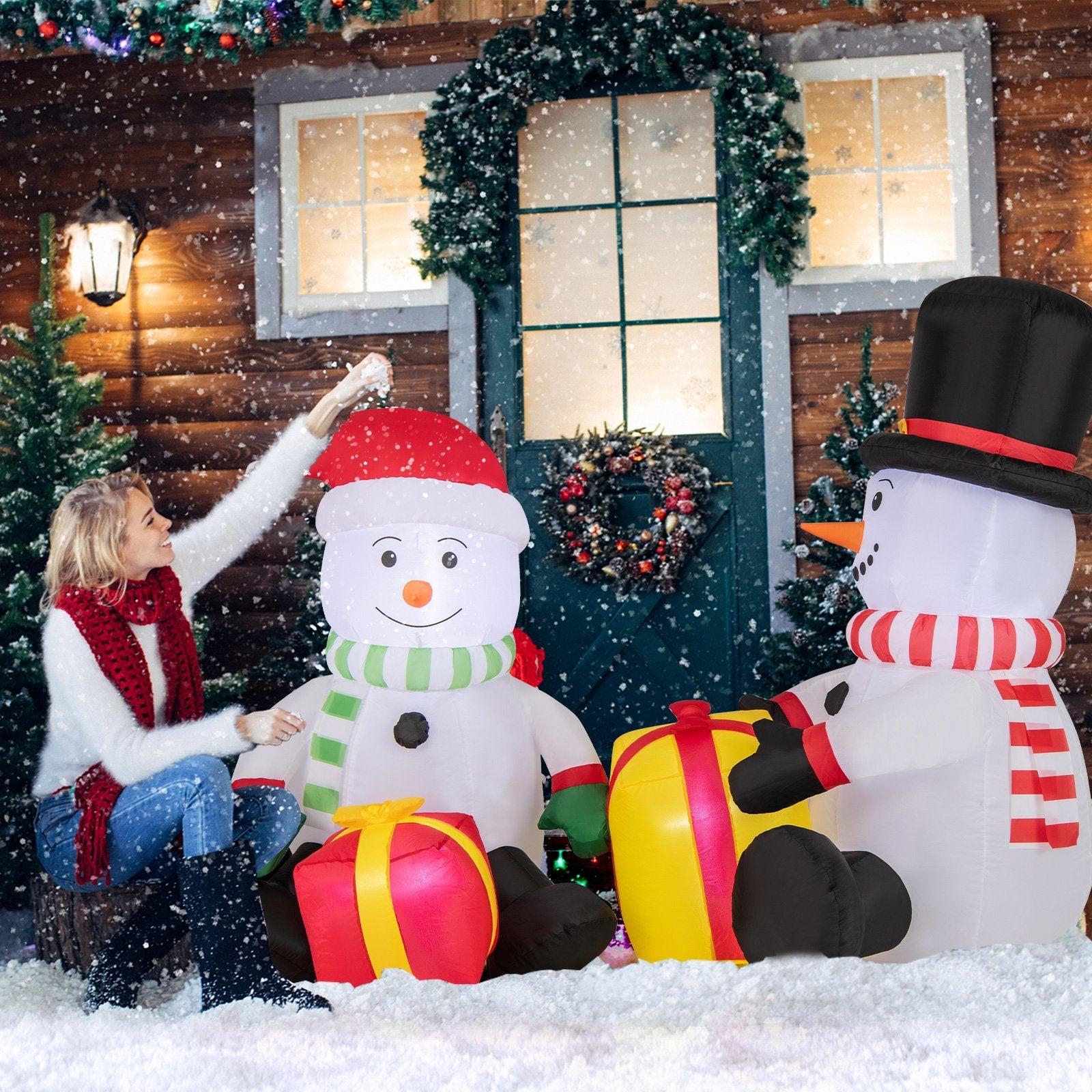 5 Feet 2 Cute Blow-up Snowman Christmas Inflatables with Gift Boxes, Multicolor Christmas Inflatables   at Gallery Canada