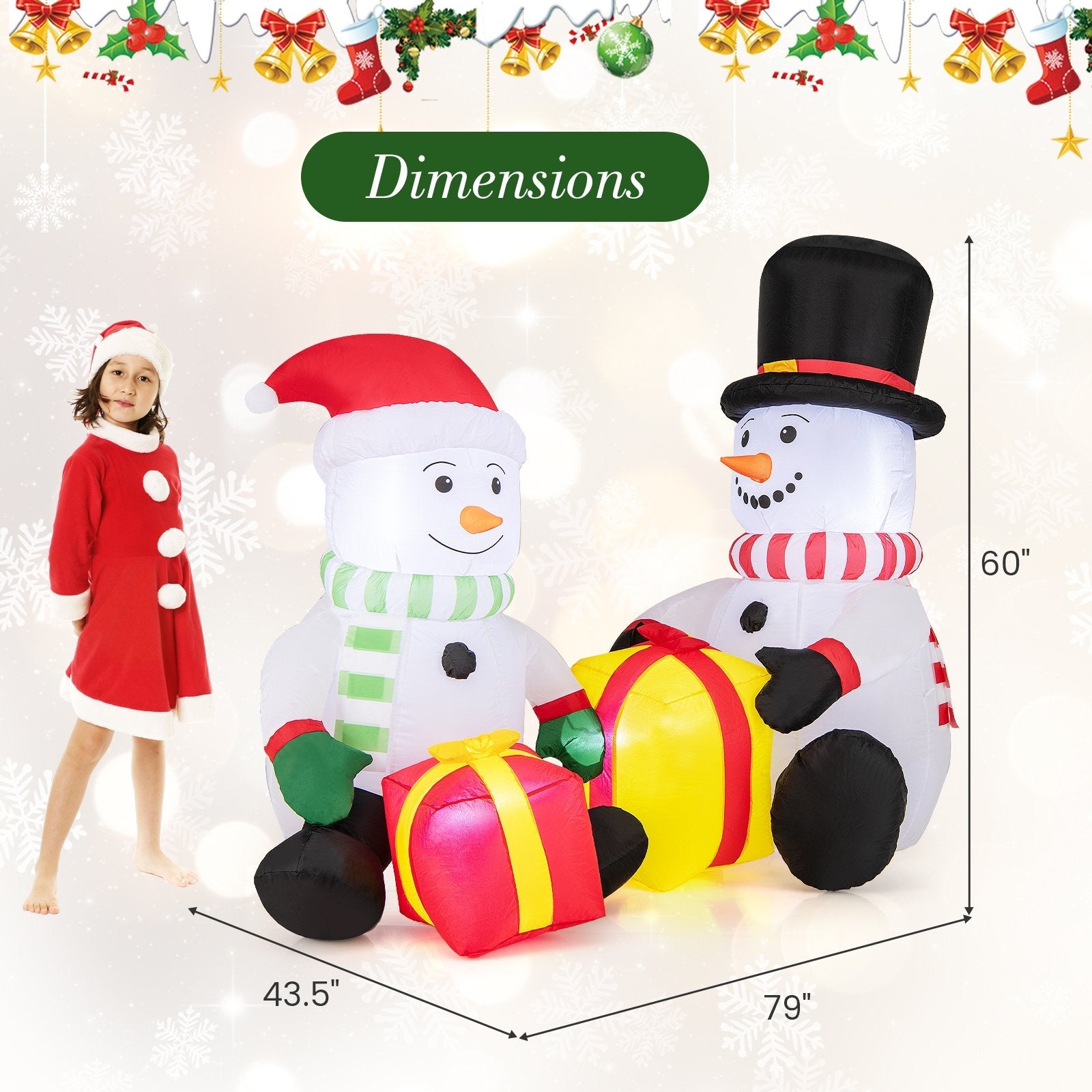 5 Feet 2 Cute Blow-up Snowman Christmas Inflatables with Gift Boxes, Multicolor Christmas Inflatables   at Gallery Canada